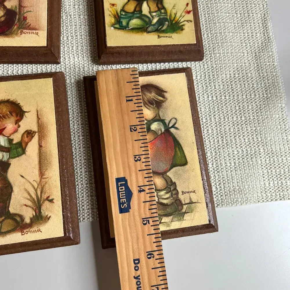 Vintage Bonnie Wall Plaques Set of 4 – Children Art‎ Wood Plaques Hummel Style